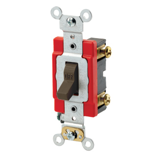 20 Amp, 120/277 Volt, Toggle Single-Pole AC Quiet Switch, Extra Heavy Duty Spec Grade, Self Grounding, Back & Side Wired - BROWN