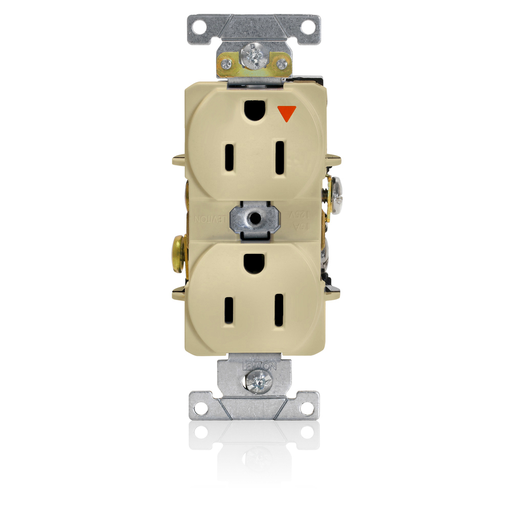 Isolated Ground Duplex Receptacle Outlet, Heavy-Duty Industrial Specification Grade, Smooth Face,15 Amp, 125 Volt, Back or Side Wire, NEMA 5-15R, 2-Pole, 3-Wire, Self-Grounding - Ivory