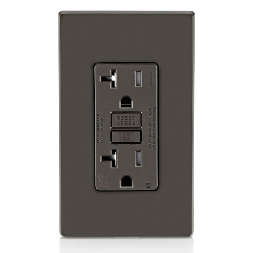 20 Amp, 125 Volt @Receptacle/Outlet, 20 Amp Feed-Through, Tamper-Resistant, AFCI Receptacle/Outlet, Monochromatic, back and side wired, nylon wallplate/faceplate, screws and self grounding clip included – Brown