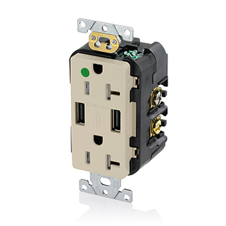 Tamper-Resistant USB Receptacle, 20 Amp, 125 Volt