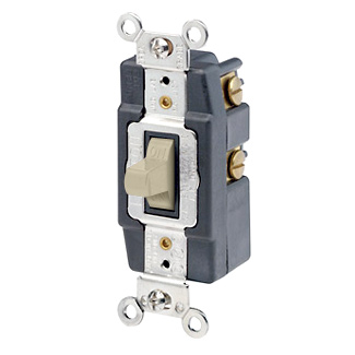 15 Amp, 120/277 Volt, Toggle Double-Throw Ctr-OFF Momentary Contact Single-Pole AC Quiet Switch, Extra Heavy Duty Spec Grade, Grounding, Back & Side Wired, - Ivory