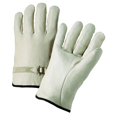 Quality Grain Cowhide Leather Driver Gloves, Large, Unlined, Natural, Shirred Elastic Back