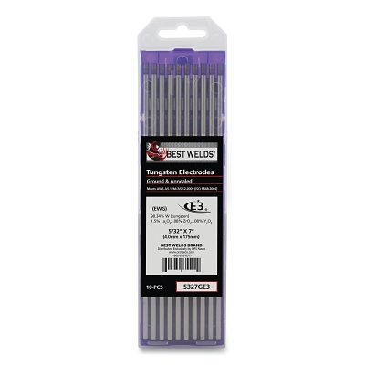 E3 Tungsten Electrode, 1/8 in dia x 7 in L, 10 PK