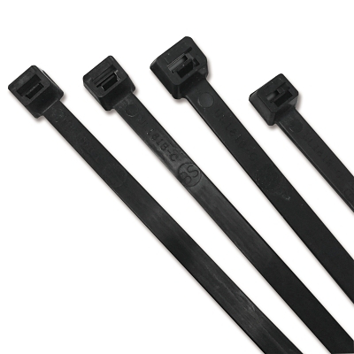 UV Stabilized Cable Tie, 175 lb Tensile Strength, 48 in L, Black, 50 EA/BG