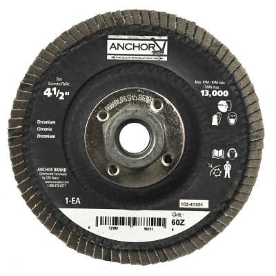 Abrasive Flap Disc, 4-1/2 in, 40 Grit, 5/8 in - 11 Arbor, 13,000 rpm, Angled