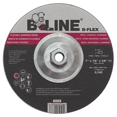 Flexible Depressed Center Wheel, 4-1/2 in dia, 7/8 in Arbor, 1/8 in Thick, 30 Grit, Aluminum Oxide