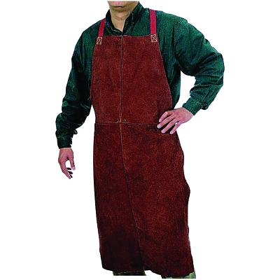 Select Split Cowhide Leather Bib Apron, 24 in W x 48 in L, Golden Brown