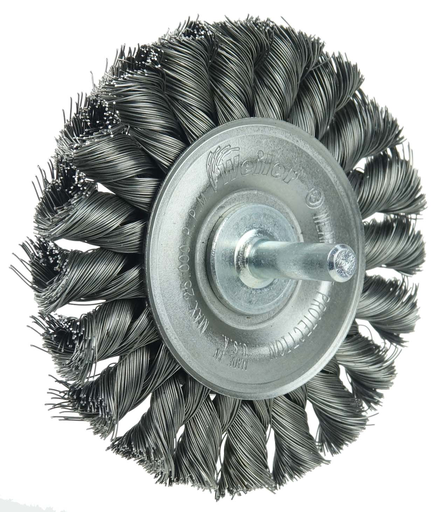 3-1/4" Stem-Mounted Knot Wire Wheel, .0118" Steel Fill, 1/4" Stem