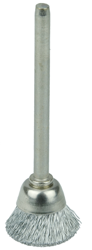5/8" Miniature Wire Cup Brush, .005" Steel Fill, 1/8" Stem
