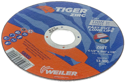 4-1/2" x .045" TIGER ZIRC Type 1 Cut-Off Wheel, Z60T, 7/8" A.H.