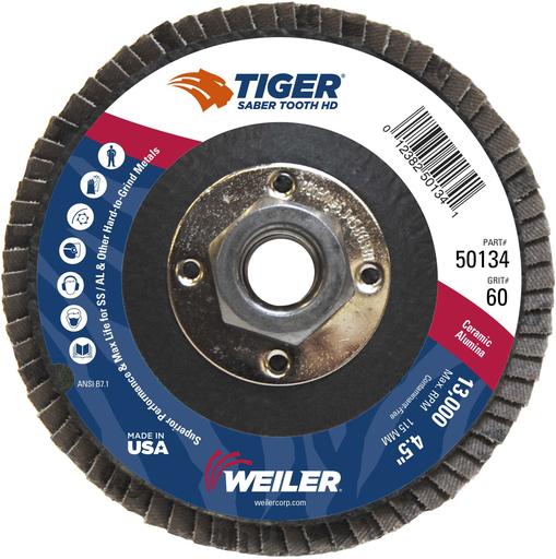 4-1/2 Tiger Ceramic High Density (TY27) Abrasive, 60C, 5/8"-11 UNC Nut