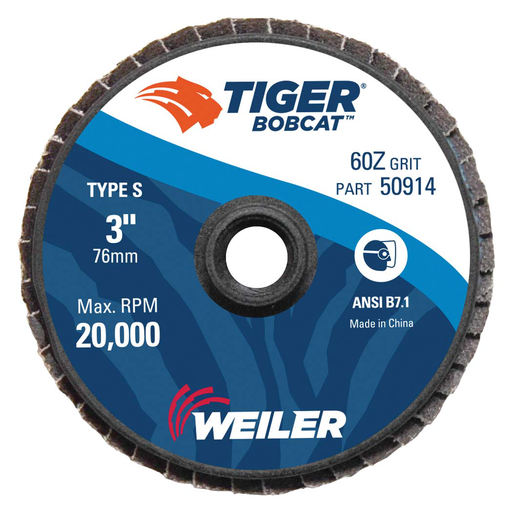 3" BobCat Mini Abrasive Flap Disc, Flat (TY27), Type S Mount, 60Z