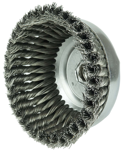 6" Single Row Knot Wire Cup Brush, .035" Steel Fill, 5/8"-11 UNC Nut