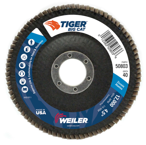 4-1/2" Big Cat Abrasive Flap Disc, Flat (TY27), Phenolic Backing, 40Z, 7/8" Arbor Hole