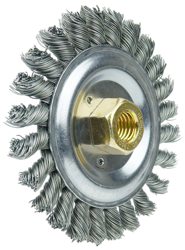 Dually 5" Filler Pass Weld Cleaning Brush, .023" Steel Wire Fill,5/8"-11 UNC Double-Hex Nut