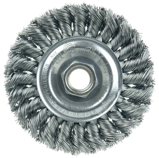 Standard Twist Knot Wire Wheel 4", .020" Steel Fill, 5/8"-11 UNC Nut