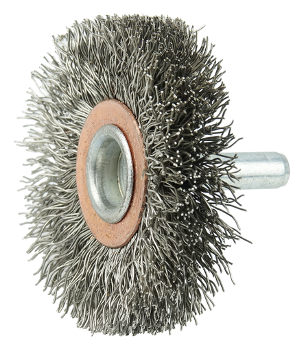 2" Narrow Face Stem-Mounted Crimped Wire Wheel, .0118" Stainless Steel Fill, 1/4" Stem