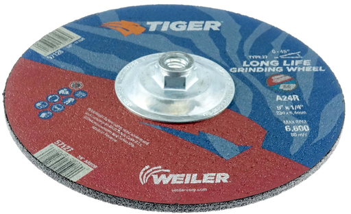 9" x 1/4" TIGER AO Type 27 Grinding Wheel, A24R, 5/8"-11 Nut