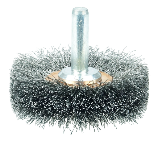 2" Narrow Face Stem-Mounted Crimped Wire Wheel, .0118" Steel Fill, 1/4" Stem