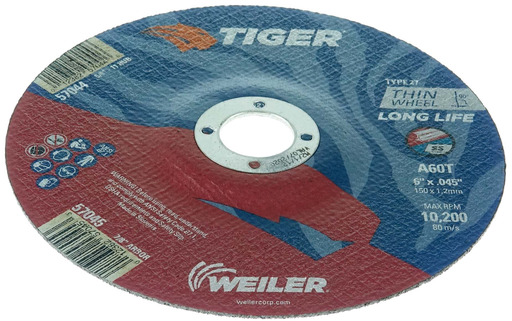 6" x .045" TIGER AO Type 27 Cutting Wheel, A60T, 7/8" A.H.