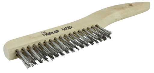 Hand Wire Scratch Brush. .012 Stainless Steel Fill, Shoe Handle, 2 x 17 Rows