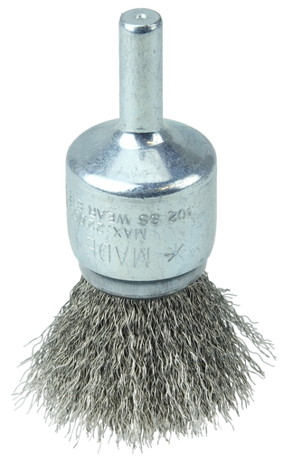 Wolverine 3/4" Crimped Wire End Brush, .006"Stainless Steel Fill, 1/4" Stem