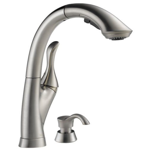 Linden Single Handle Pull-Out Kitchen Faucet with Soap Dispenser - Stainless