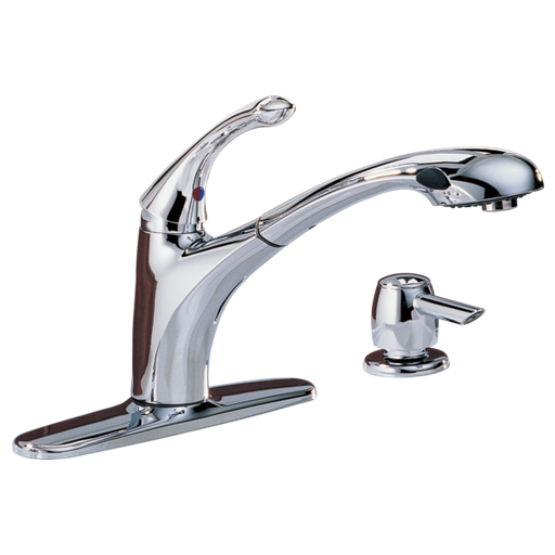 Debonair Single Handle Pull-Out Kitchen Faucet with Soap Dispenser - Chrome