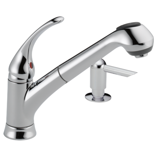 Foundations Single Handle Pull-Out Kitchen Faucet with Soap Dispenser - Chrome