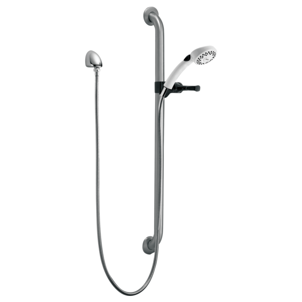 Commercial Single-Setting Hand Shower w/ Grab Bar & Elbow - Stainless And White