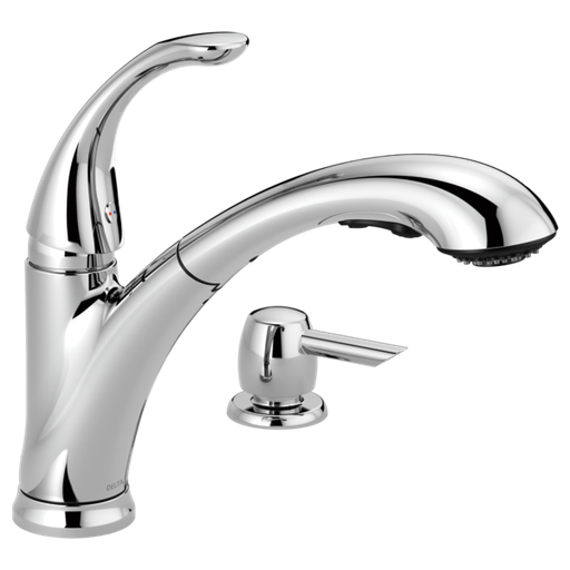 Pixa Single Handle Pull-Out Kitchen Faucet with Soap Dispenser - Chrome