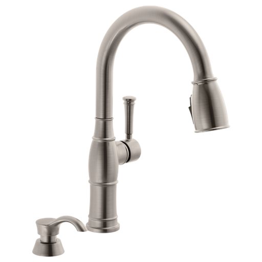 Valdosta Single Handle Pull-Down Kitchen Faucet with Soap Dispenser and ShieldSpray Technology - Spotshield Stainless