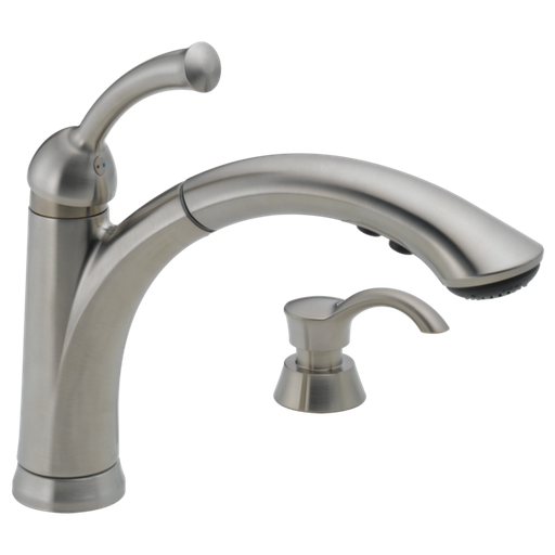 Lewiston Single Handle Pull-Out Kitchen Faucet with Soap Dispenser - Stainless