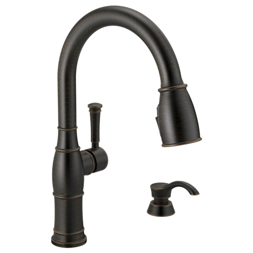 Valdosta Single Handle Pull-Down Kitchen Faucet with Soap Dispenser and ShieldSpray Technology - Venetian Bronze