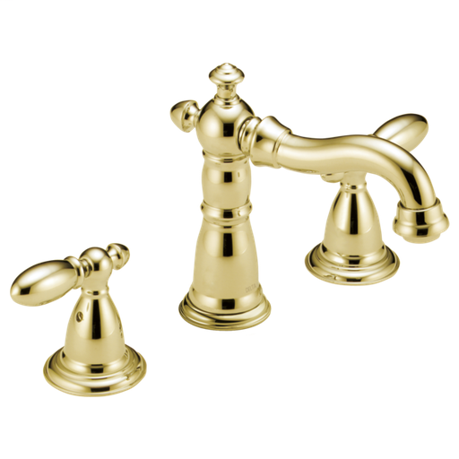 Victorian Two Handle Widespread Bathroom Faucet - Polished Brass