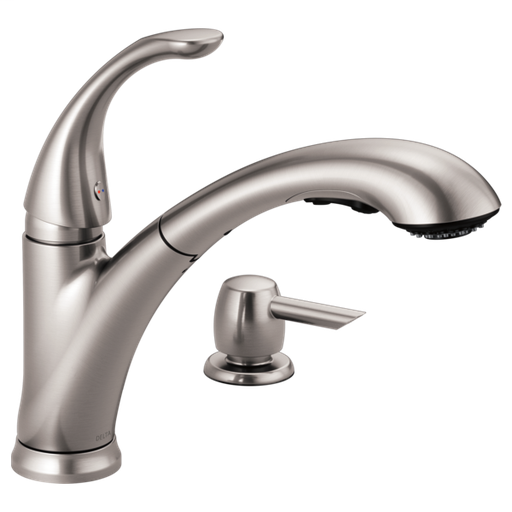Pixa Single Handle Pull-Out Kitchen Faucet with Soap Dispenser - Stainless