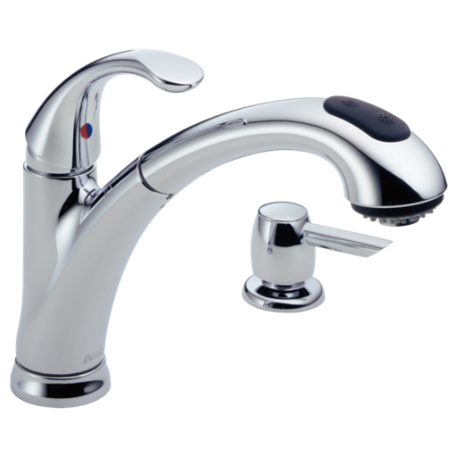 Classic Single Handle Pull-Out Kitchen Faucet with Soap Dispenser - Chrome