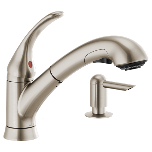 Foundations Single Handle Pull-Out Kitchen Faucet with Soap Dispenser - Stainless