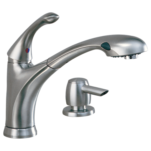 Debonair Single Handle Pull-Out Kitchen Faucet with Soap Dispenser - Stainless