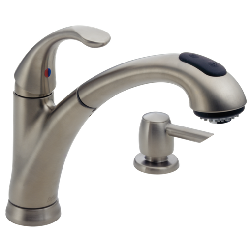 Classic Single Handle Pull-Out Kitchen Faucet with Soap Dispenser - Stainless