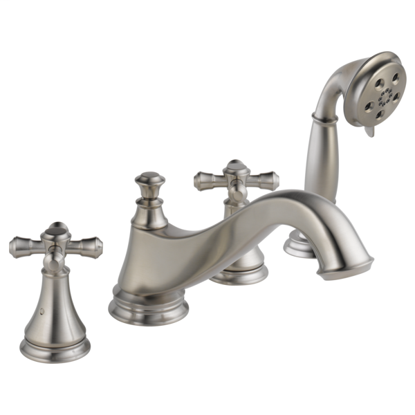 Cassidy Roman Tub Trim with Hand Shower - Low Arc Spout - Less Handles - Stainless