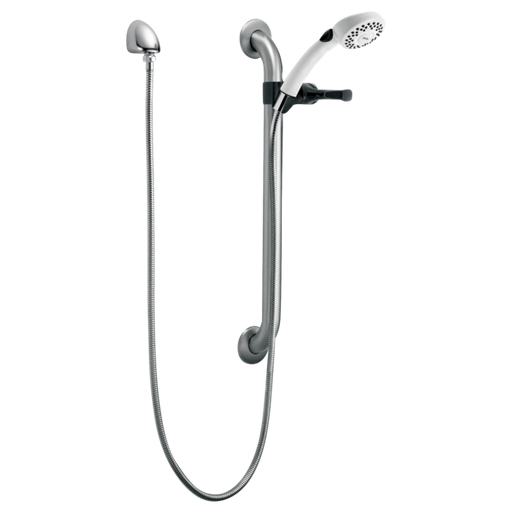 Commercial Single-Setting Hand Shower w/ Grab Bar & Elbow - Stainless And White