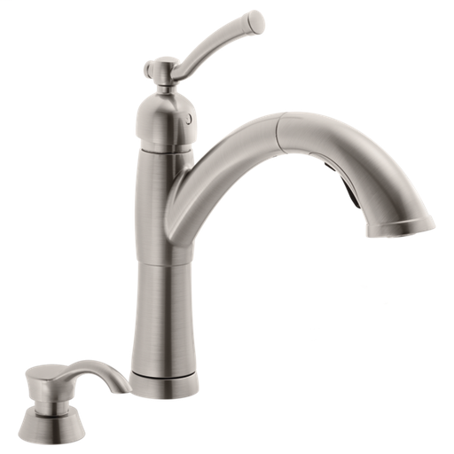 Valdosta Single Handle Pull-Out Kitchen Faucet with Soap Dispenser - Spotshield Stainless
