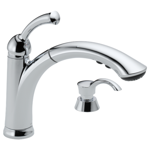 Lewiston Single Handle Pull-Out Kitchen Faucet with Soap Dispenser - Chrome