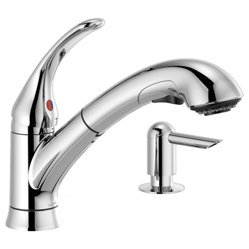 Foundations Single Handle Pull-Out Kitchen Faucet with Soap Dispenser - Chrome