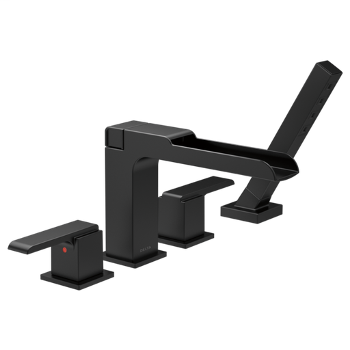 Ara Roman Tub Trim with Channel Spout and Hand Shower - Matte Black