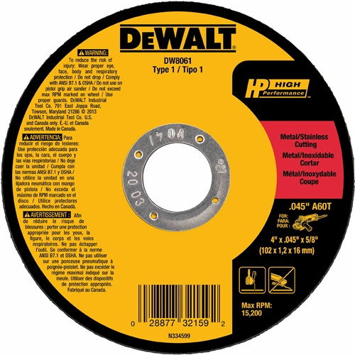 Product image for DeWalt DW8062 4-1/2" x .045" x 7/8" Small Diameter Metal/Stainless Steel Cutting Wheel