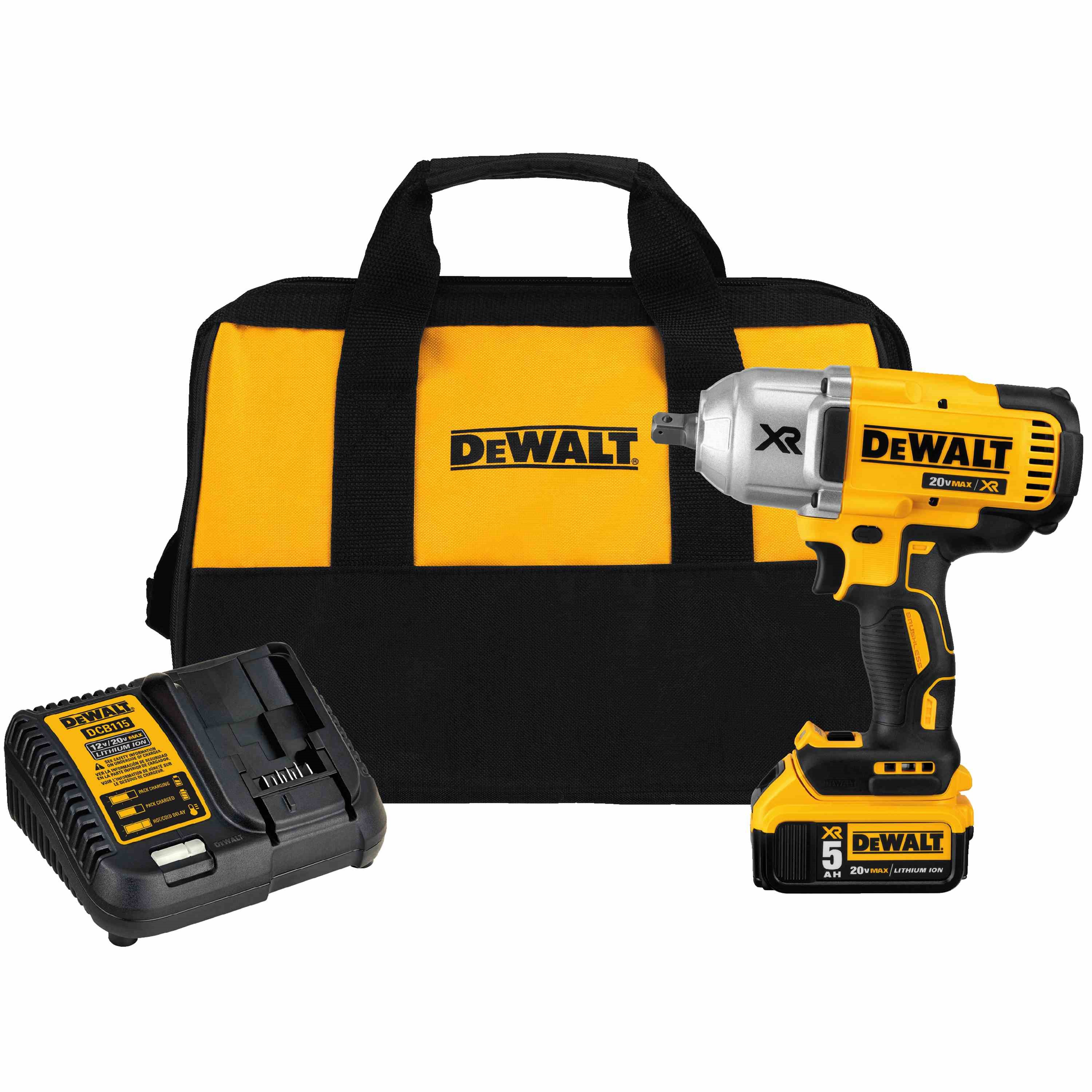 20v MAX* XR High Torque 1/2" Impact Wrench w. Detent Pin Anvil Kit (5.0Ah)