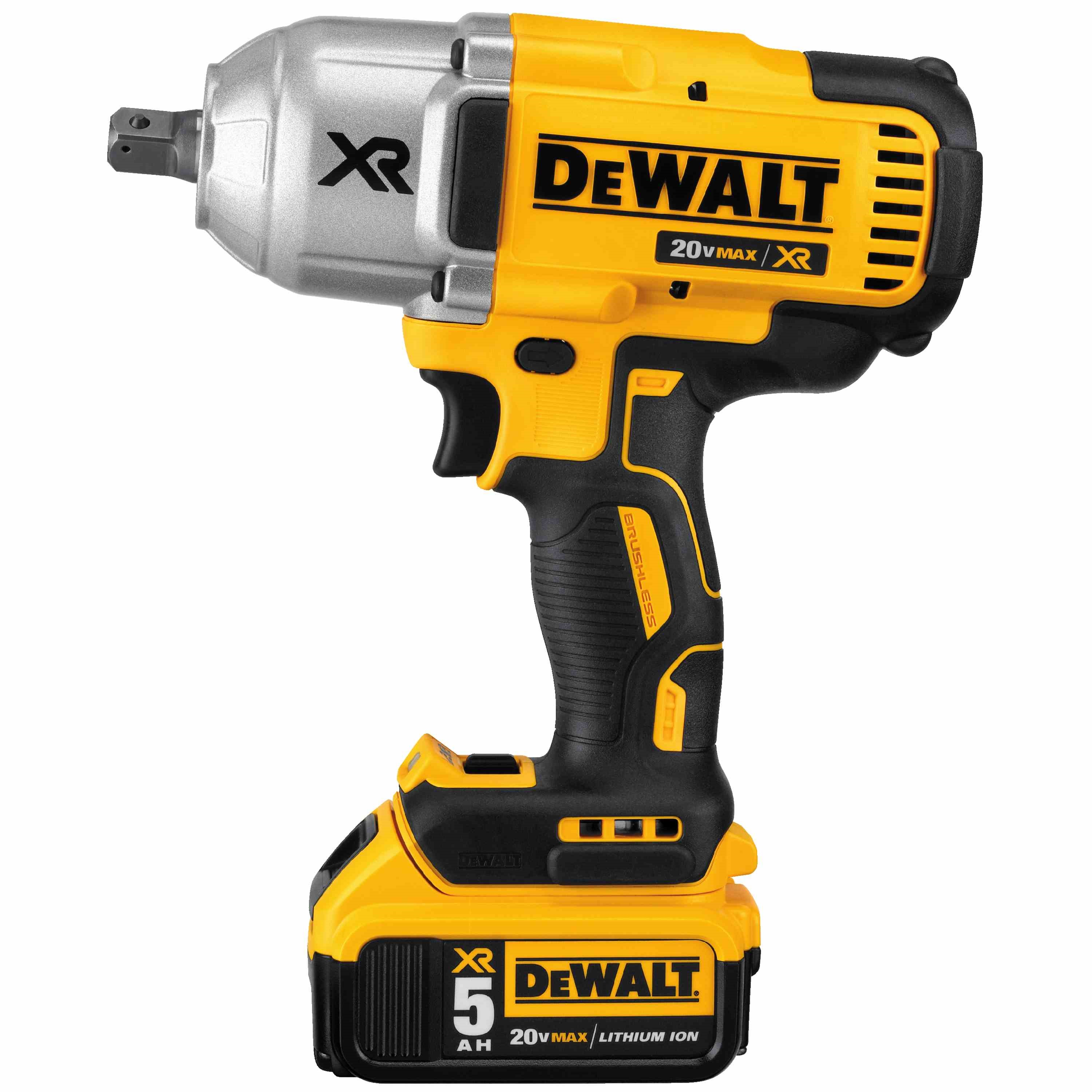 20v MAX* XR High Torque 1/2" Impact Wrench w. Detent Pin Anvil Kit (5.0Ah)