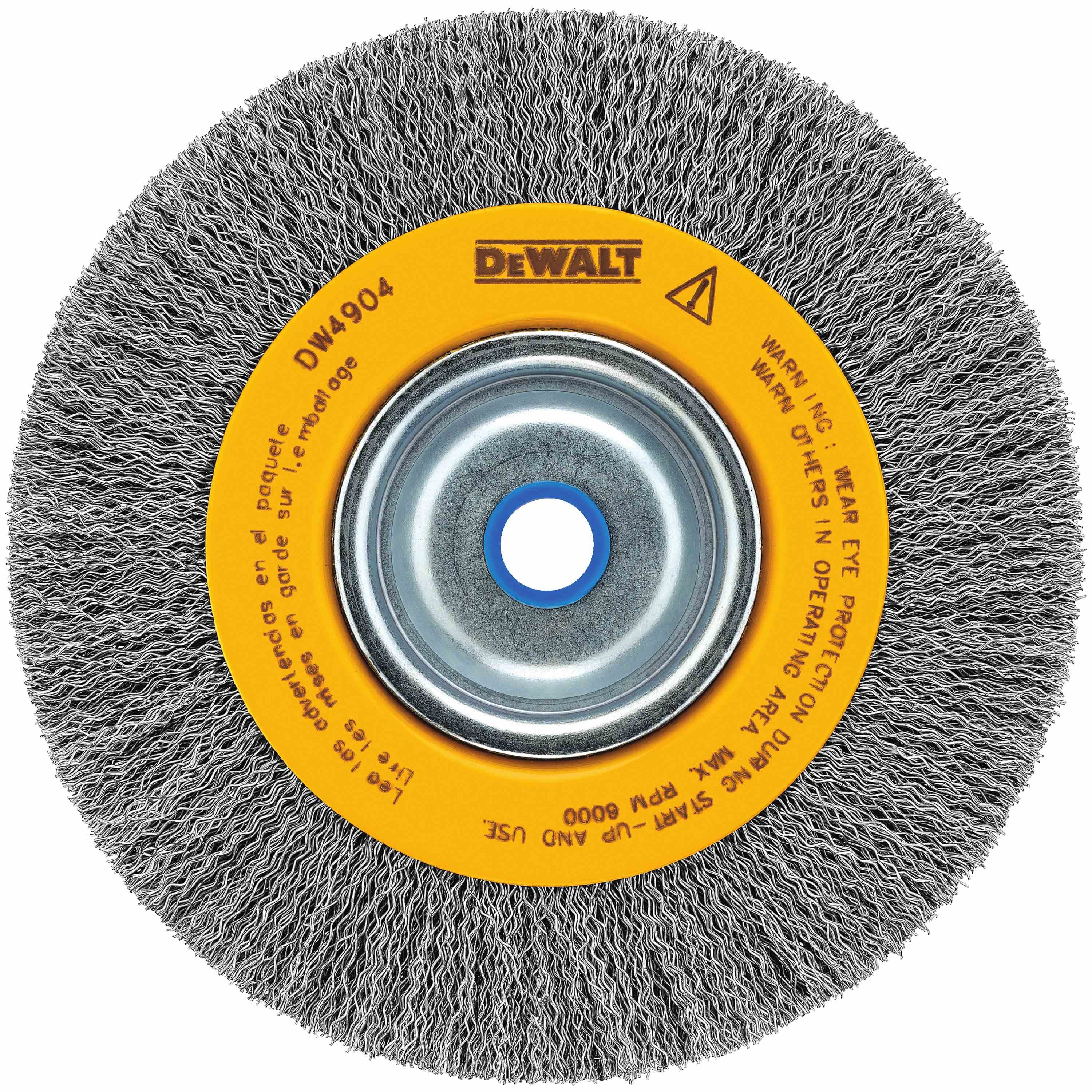 6" crimped bench wire wheel 5/8"-1/2" abror, medium face, .014" wire